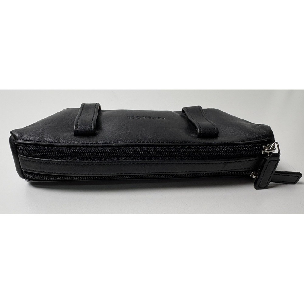 Levenger Double Pouch Eyeglass Case Leather Belt Loop Padded Black Travel Bomber - Picture 3 of 6